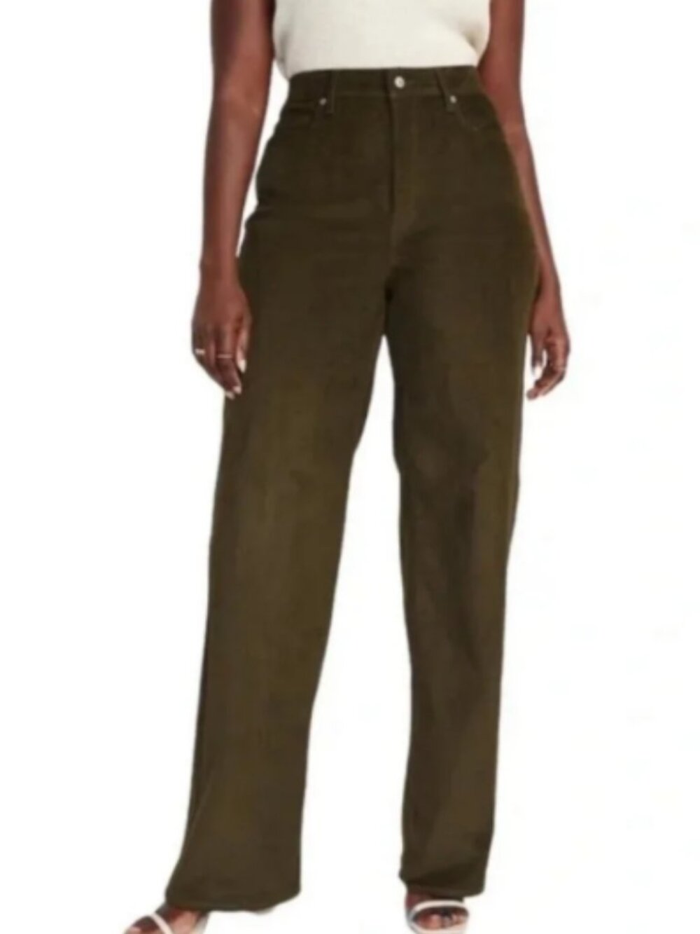NEW Old Navy High Waist Sky-Hi Wide Leg Corduroy Pants Size 2 Olive Green Fall